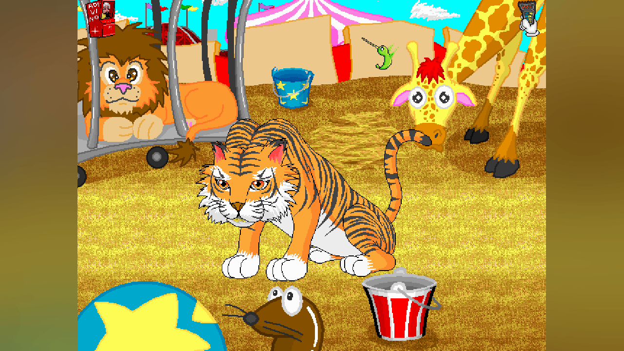Ilustración del circo para aprender nombres de animales como tigre león y jirafa